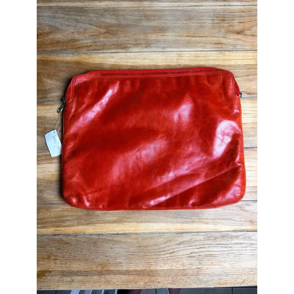 Alex USA Red Leather Laptop Sleeve Portfolio Case Studded Neiman Marcus 17x13